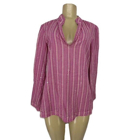 Tory Burch Size 6 Women Stephanie Embellished Blouse Pink Printed Boho 56-24 - Picture 1 of 9